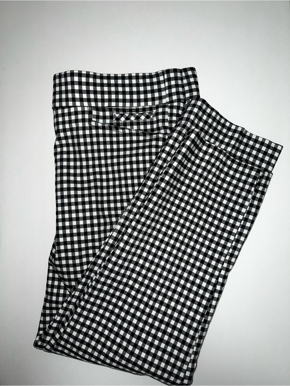 Anne Klein Gingham Pull-On Ankle Pants Black White Women Large Stretch